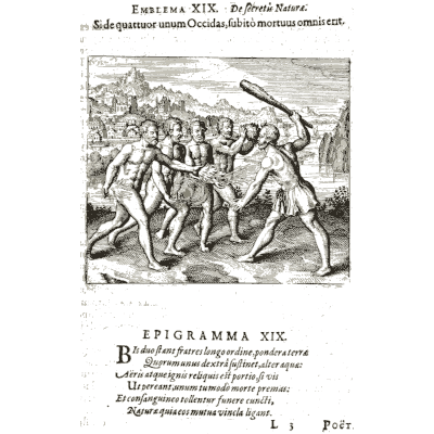 Figures fighting with clubs 02 - Atalanta Fugiens: Emblemata Nova de Secretis Naturae - 1618