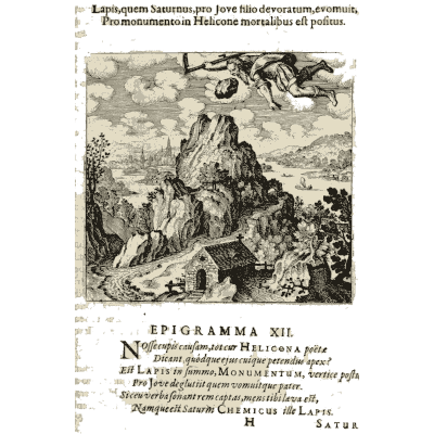 Rock with a stone falling from the sky - Atalanta Fugiens: Emblemata Nova de Secretis Naturae - 1618
