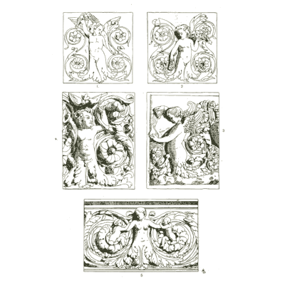 Figure panels with scrollwork - Handbook of Ornament - 1900