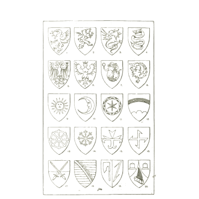 Heraldic charges on shields - Handbook of Ornament - 1900