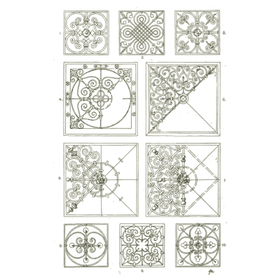 Square fillings with rosettes - Handbook of Ornament - 1900