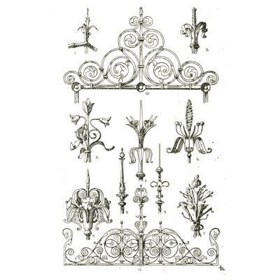 Wrought iron crestings and finials - Handbook of Ornament - 1900