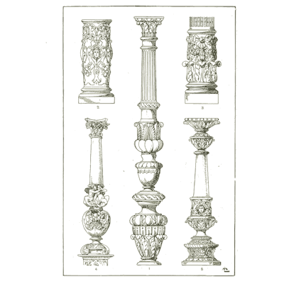 Carved columns and pilasters - Handbook of Ornament - 1900