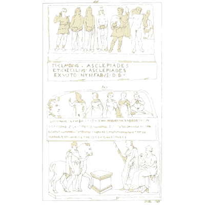 Standing figures over an inscribed tablet - Galerie Mythologique, Volume 1 - 1811