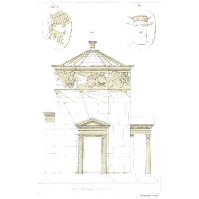 Temple front between a head and a bull's head - Galerie Mythologique, Volume 1 - 1811