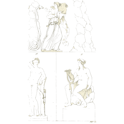 Lyre player in clouds above statues - Galerie Mythologique, Volume 1 - 1811