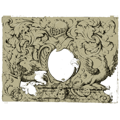 Cartouche with sea dragons - Nouveau Livre de Dessins de Blasons et Ornements - 1695