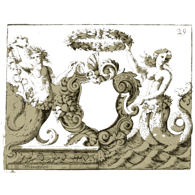 Cartouche with putto and wreath - Nouveau Livre de Dessins de Blasons et Ornements - 1695