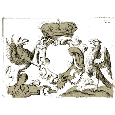 Crowned cartouche with griffin and eagle - Nouveau Livre de Dessins de Blasons et Ornements - 1695