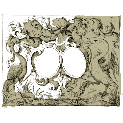 Twin oval cartouche with birds - Nouveau Livre de Dessins de Blasons et Ornements - 1695