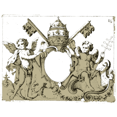 Papal cartouche with tiara and keys - Nouveau Livre de Dessins de Blasons et Ornements - 1695