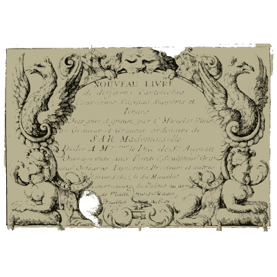 Title panel with beasts and putti - Nouveau Livre de Dessins de Blasons et Ornements - 1695