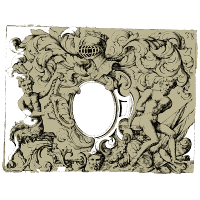 Crowned cartouche with putti - Nouveau Livre de Dessins de Blasons et Ornements - 1695
