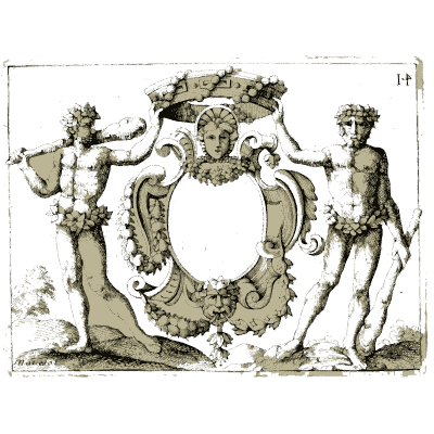 Crowned cartouche with garland bearers - Nouveau Livre de Dessins de Blasons et Ornements - 1695