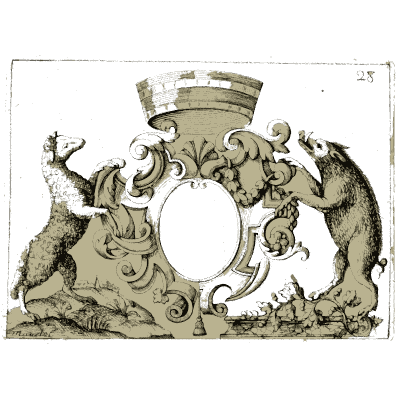 Cartouche with two rearing bears - Nouveau Livre de Dessins de Blasons et Ornements - 1695
