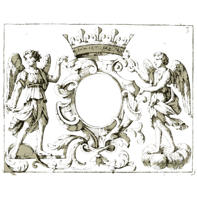 Crowned cartouche held by angels 02 - Nouveau Livre de Dessins de Blasons et Ornements - 1695