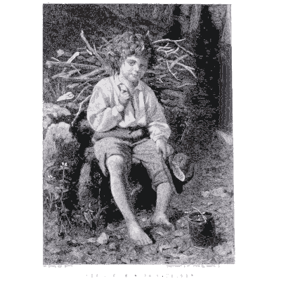 Boy resting on firewood 01 - Peterson's Magazine - 1848