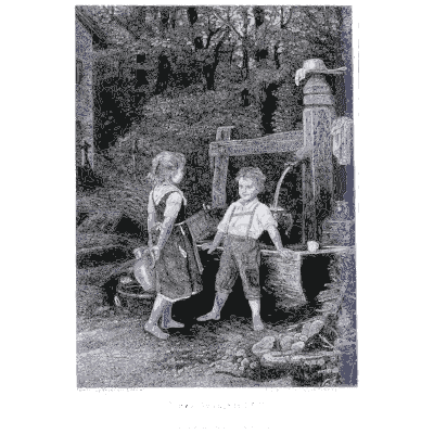 Children at a well - Peterson's Magazine - 1848