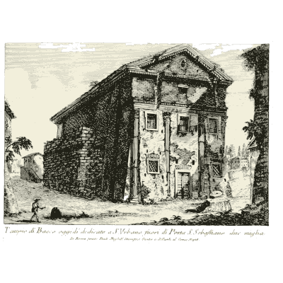 Temple front in a later wall 02 - Raccolta di 50 Vedute Antiche e Moderne della Citta di Roma - 1800
