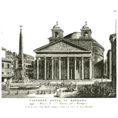 Pantheon and its piazza 02 - Raccolta di 50 Vedute Antiche e Moderne della Citta di Roma - 1800