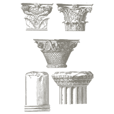 Corinthian capitals and a column drum - Trofei di Ottaviano Augusto - 1753