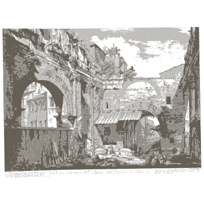 Ruined portico with sheds - Vedute di Roma - 1778