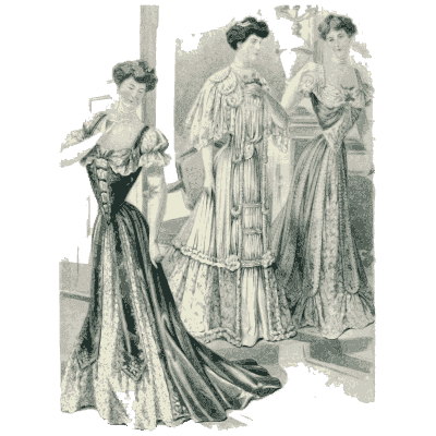 Three women in bustled gowns - Dame Fashion: Paris-London, 1786-1912 - 1913