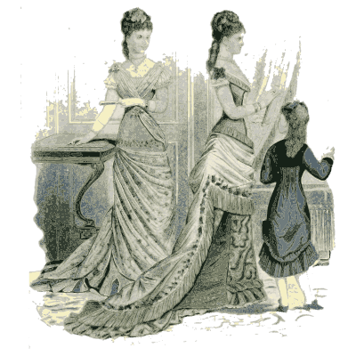 Two women in bustled gowns with a child - Dame Fashion: Paris-London, 1786-1912 - 1913