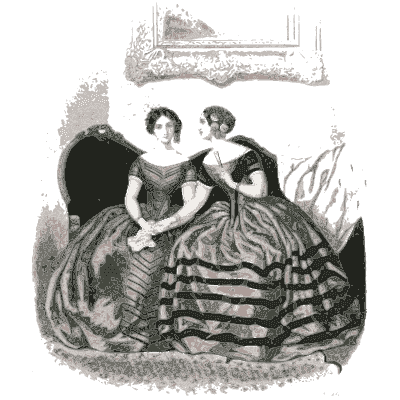 Two women in banded crinolines - Dame Fashion: Paris-London, 1786-1912 - 1913