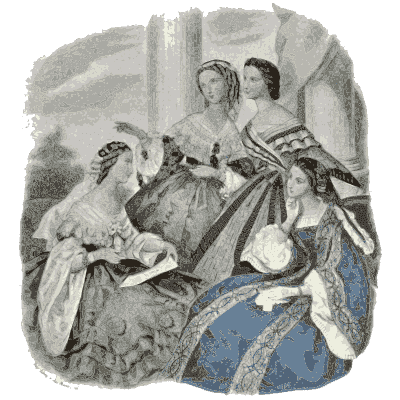 Women in wide gowns gathered together - Dame Fashion: Paris-London, 1786-1912 - 1913