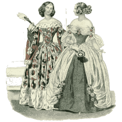 Two women in off-shoulder gowns - Dame Fashion: Paris-London, 1786-1912 - 1913