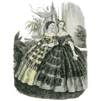 Women in banded crinolines with a child - Dame Fashion: Paris-London, 1786-1912 - 1913