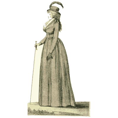 Woman in a gown with cane and plumed hat - Dame Fashion: Paris-London, 1786-1912 - 1913