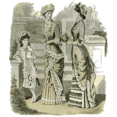 Three women in walking dresses on a terrace - Dame Fashion: Paris-London, 1786-1912 - 1913