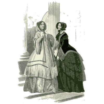 Two women in bonnets walking by a column - Dame Fashion: Paris-London, 1786-1912 - 1913