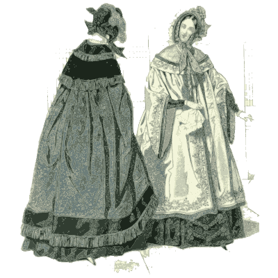 Two women in banded skirts and bonnets - Dame Fashion: Paris-London, 1786-1912 - 1913