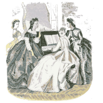 Women in hooped gowns around a piano - Dame Fashion: Paris-London, 1786-1912 - 1913