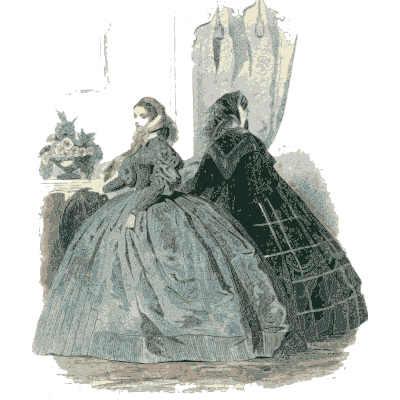 Two women in hooped gowns by a draped wall - Dame Fashion: Paris-London, 1786-1912 - 1913