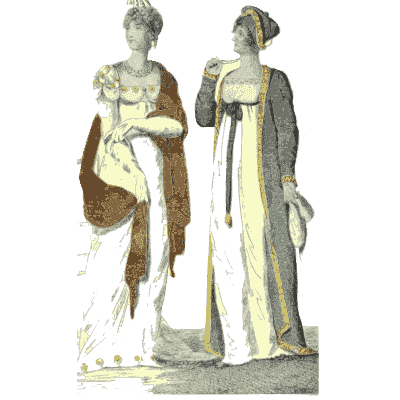 Two women in high-waisted gowns with shawls - Dame Fashion: Paris-London, 1786-1912 - 1913