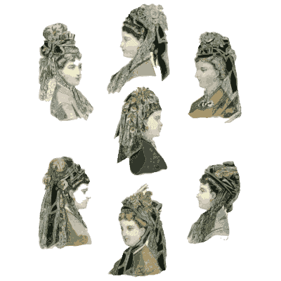 Page of bonnets and hairstyles - Dame Fashion: Paris-London, 1786-1912 - 1913