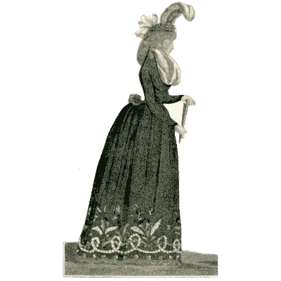 Woman in an embroidered trained gown and plumed hat - Dame Fashion: Paris-London, 1786-1912 - 1913