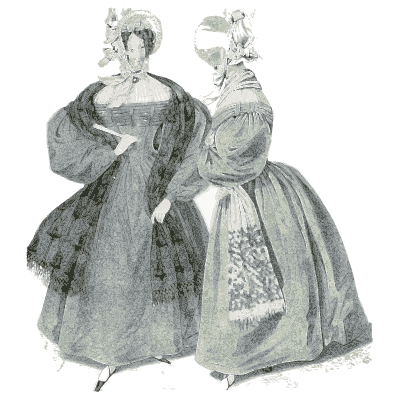 Two women in full-sleeved gowns and caps - Dame Fashion: Paris-London, 1786-1912 - 1913