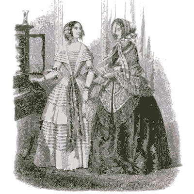Two women in flounced skirts in a panelled room - Dame Fashion: Paris-London, 1786-1912 - 1913