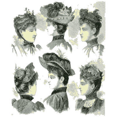 Page of trimmed hats and hairstyles - Dame Fashion: Paris-London, 1786-1912 - 1913