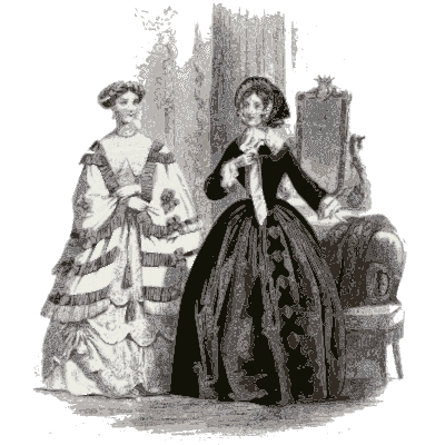 Two women in banded crinoline gowns - Dame Fashion: Paris-London, 1786-1912 - 1913