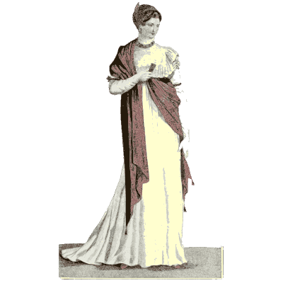Woman in a white gown with red shawl - Dame Fashion: Paris-London, 1786-1912 - 1913