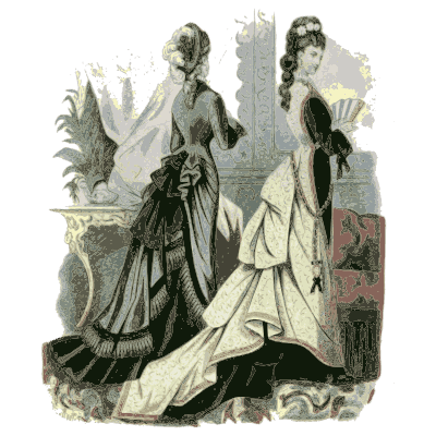 Two women in trained gowns with feathered headdresses - Dame Fashion: Paris-London, 1786-1912 - 1913