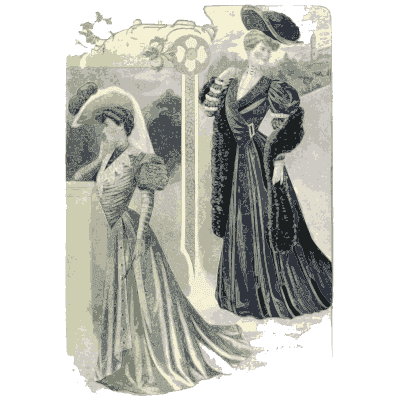 Two women in evening gowns and hats - Dame Fashion: Paris-London, 1786-1912 - 1913
