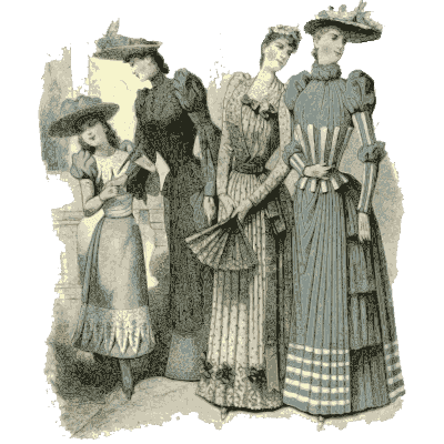 Four women in striped walking dresses - Dame Fashion: Paris-London, 1786-1912 - 1913