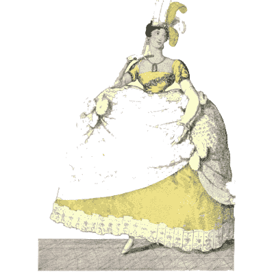 Woman in a yellow court gown with plumes - Dame Fashion: Paris-London, 1786-1912 - 1913